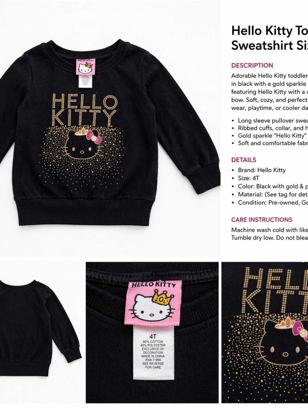 Hello Kitty Black and Gold Sparkle Pullover